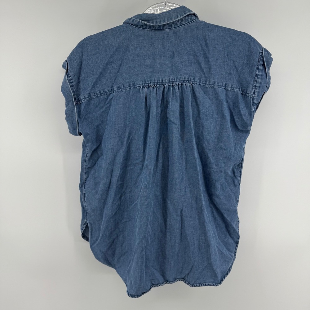 LOFT Blue Denim Button-Front Short Sleeve Blouse - Picture 2 of 7